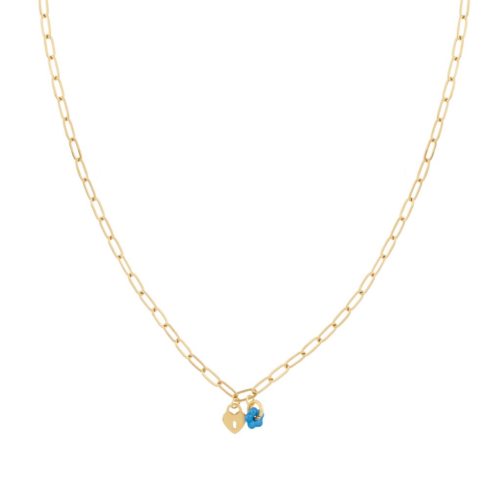 Ketting Hart met blauwe bloemetje