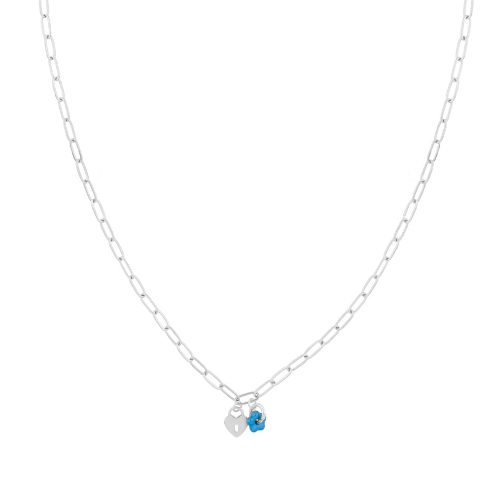 Ketting Hart met blauwe bloemetje