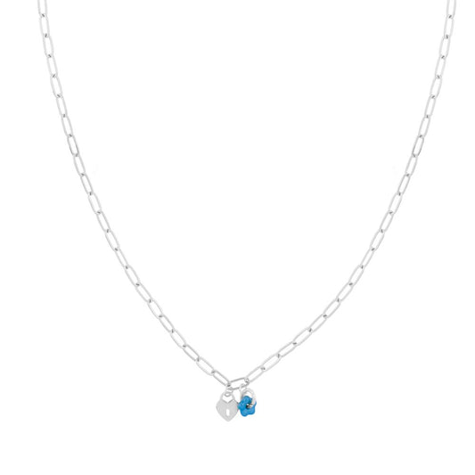 Ketting Hart met blauwe bloemetje