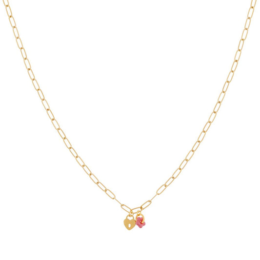 Ketting Hart met roze bloemetje