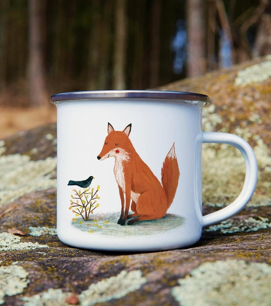 Emaille mok Vos en merel