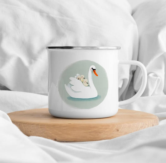 Emaille mok Zwaan
