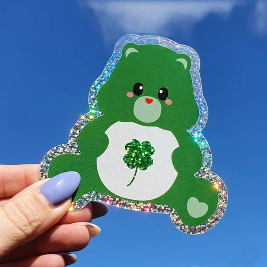 Sticker glitter Care bear groen