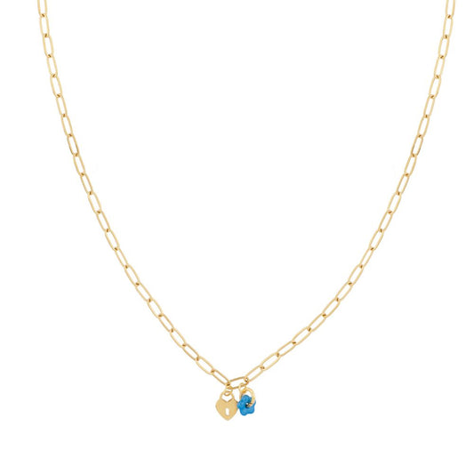 Ketting Hart met blauwe bloemetje