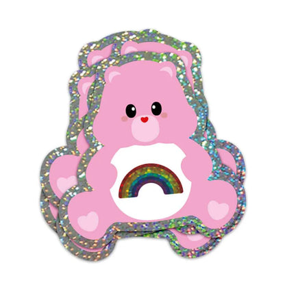 Sticker glitter Care bear roze