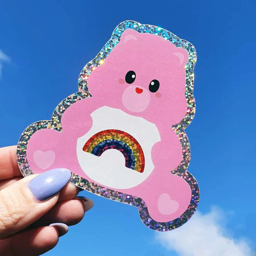 Sticker glitter Care bear roze