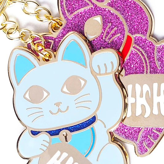 Sleutelhanger 'Maneki Neko roze glitter'